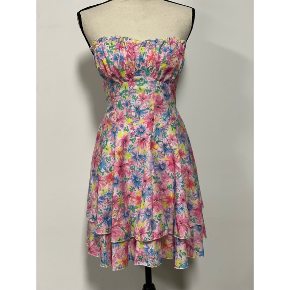 Shein Strapless Floral Mini Dress Pink Size L - Picture 2 of 13